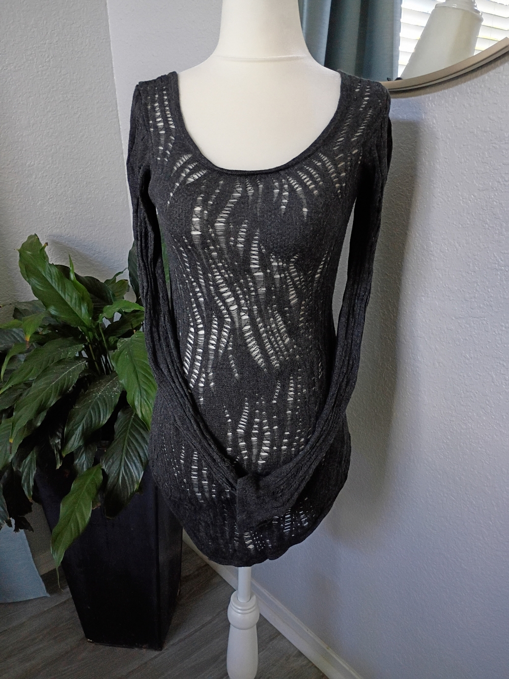 EUC Express Charcoal Open-Knit Scoop Neck Sweater
